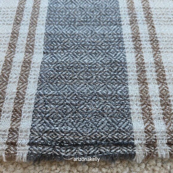 Cashmere Woven Scarf Stripes Brown Grey Nepal - Picture 6 of 11